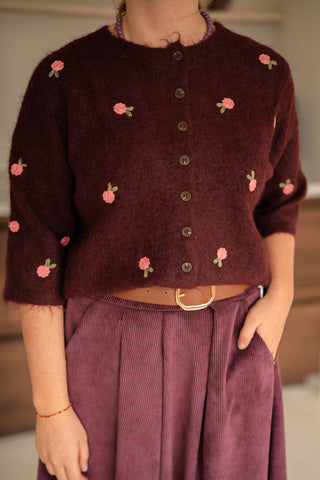 Cardigan Fleur bordeaux