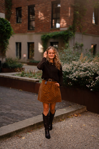 dot skirt velvet camel