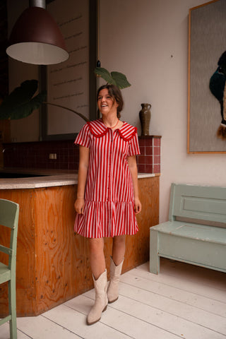april red/pink striped dress kraag Perle 6722 – foto 5