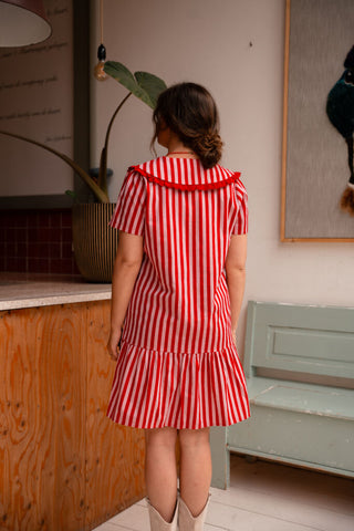 april red/pink striped dress kraag Perle 6722 – foto 3
