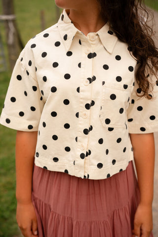 8459 beige short blouse dot sief – foto 2