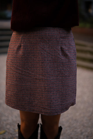 azzurro skirt pied de poule bordeaux