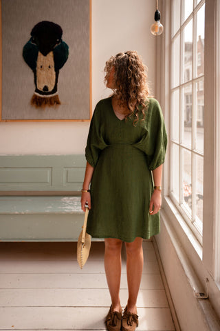 leen dress linnen green