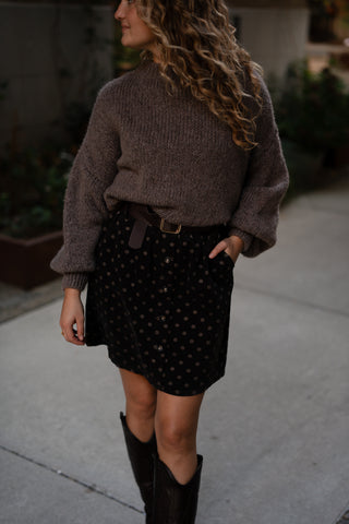 dot skirt velvet brown