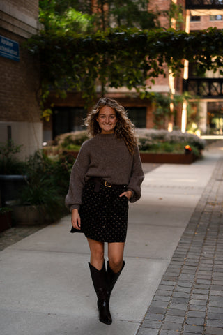 dot skirt velvet brown
