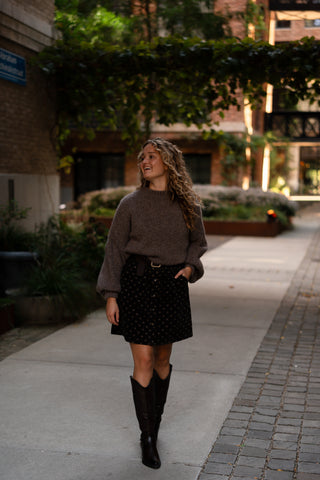 dot skirt velvet brown