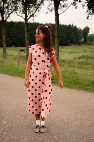 8659 dot long dress azzurro lefkas pink