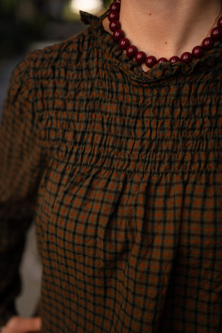 smocked top block green/rust