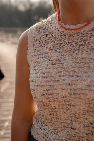 Daphne crochet top 1586 Jasmijn creme/brown/grey