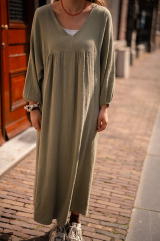 Ellen dress cotton long light green – foto 3