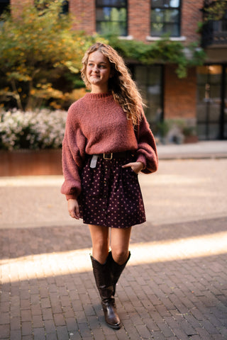 dot skirt velvet prune