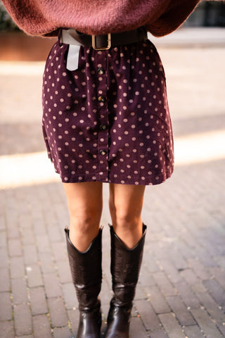 dot skirt velvet prune