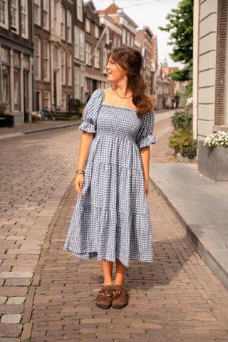 saar dress blocked blue