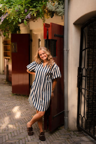 stripe short dress savinni dark blue/creme – foto 2