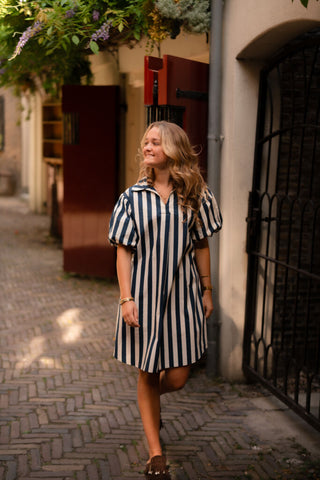 stripe short dress savinni dark blue/creme