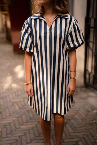 stripe short dress savinni dark blue/creme – foto 3