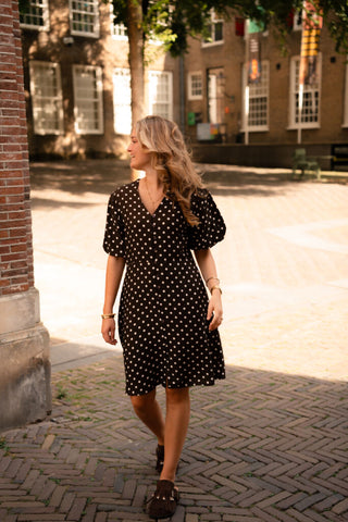 azzurro dress dots 8786 zoe brown/white