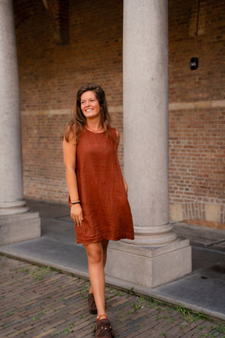 pino lino short dress camille rust