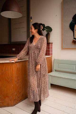 dress flower long brown