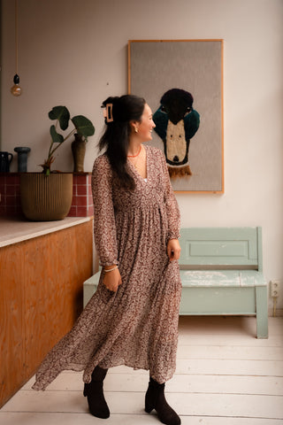 dress flower long brown
