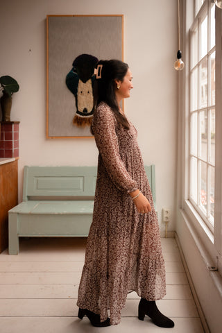 dress flower long brown