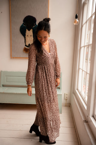 dress flower long brown