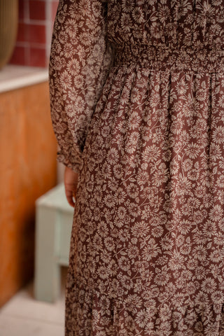 dress flower long brown