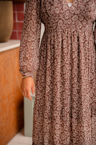 dress flower long brown