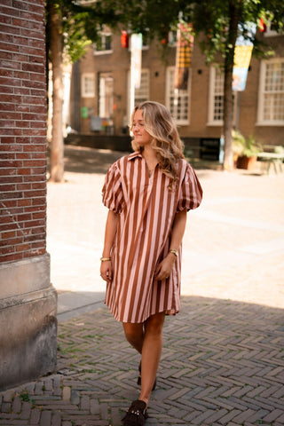 stripe short dress savinni light brown/pink