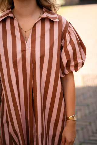 stripe short dress savinni light brown/pink – foto 4