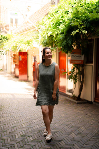 pino lino short dress camille army green – foto 3