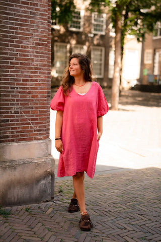 dress pino 100% lino veerle fluo pink