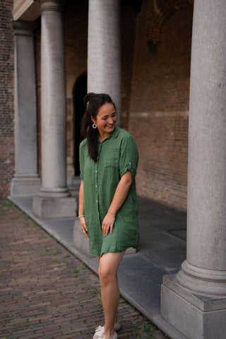 dress 100% lino irene moss green – foto 3