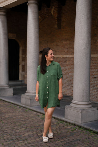 dress 100% lino irene moss green