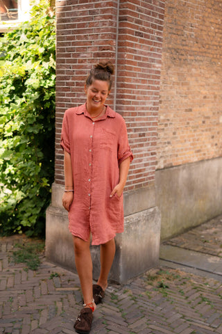 dress 100% lino irene old pink