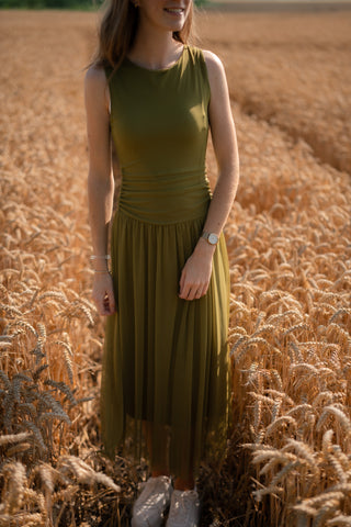 Italy dress olive mesh chic