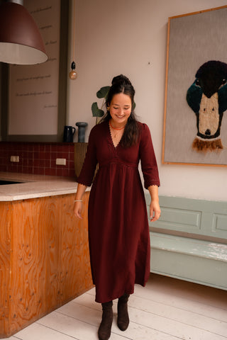 bordeaux dress maje long