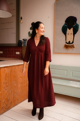 bordeaux dress maje long