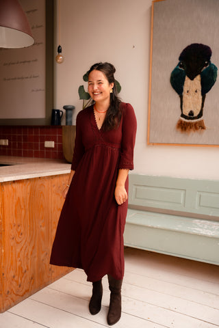bordeaux dress maje long