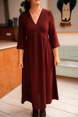 bordeaux dress maje long