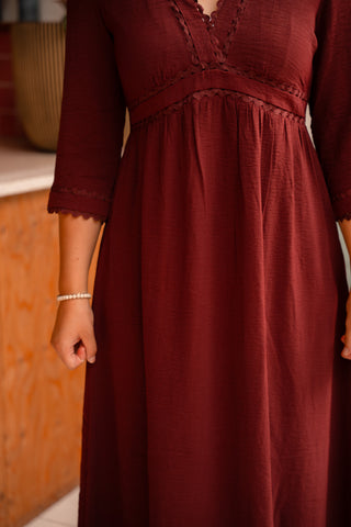 bordeaux dress maje long