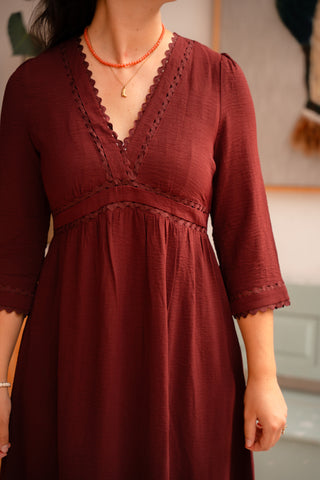 bordeaux dress maje long