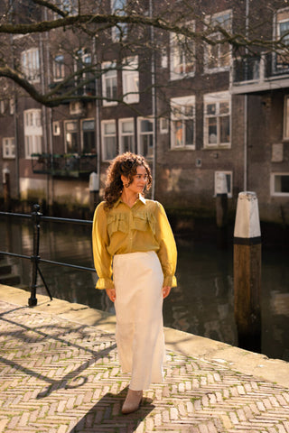 satin skirt creme flower