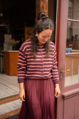 cardigan stripe burga pink/bordeaux