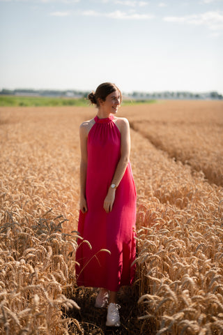 Halter dress viscose 8889 Azzurro fuchsia