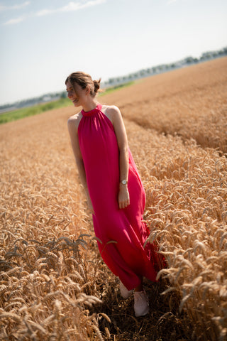 Halter dress viscose 8889 Azzurro fuchsia