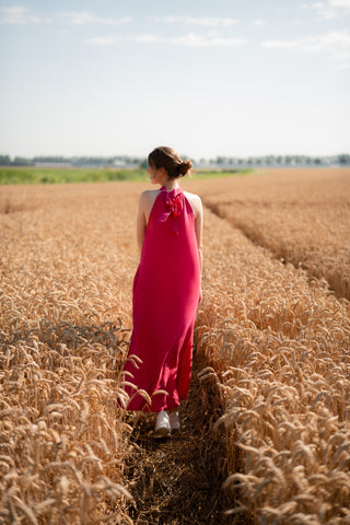 Halter dress viscose 8889 Azzurro fuchsia