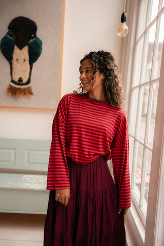 Long sleeve Jane stripe pink bordeaux