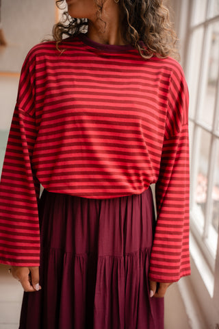 Long sleeve Jane stripe pink bordeaux