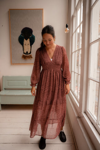 dress zebra brown pink long
